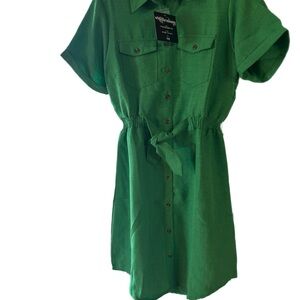 Green Button-Up Shirt Dress